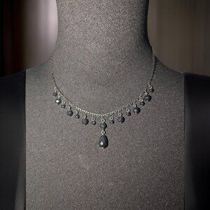 Carolina Herrera Style Black Metal Black Bead Droplets Necklace
